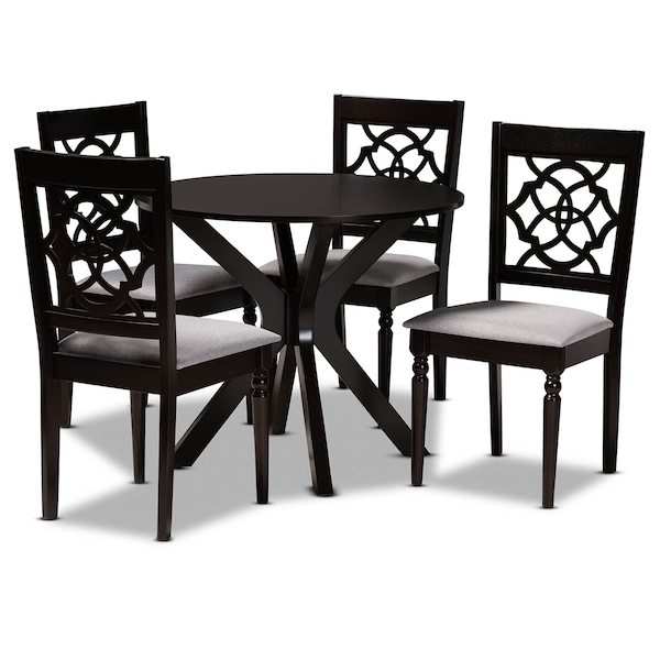 Baxton Studio Sadie Grey Upholstered and Dark Brown Finished Wood 5-Piece Dining Set 172-9730-10892 - main